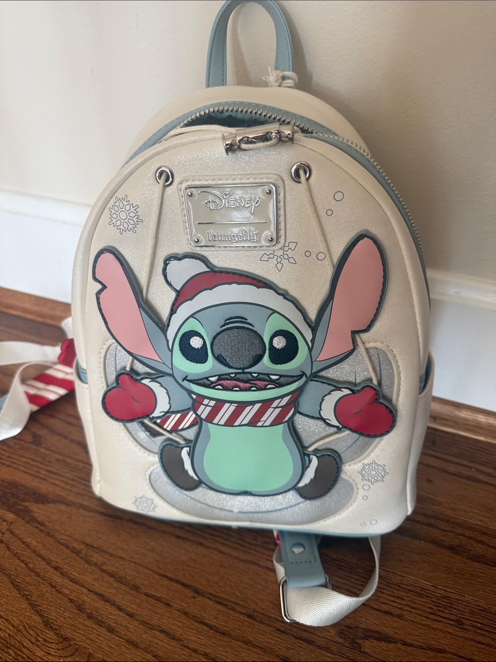 Loungefly Cream & Light Blue Stitch Holiday Mini Backpack